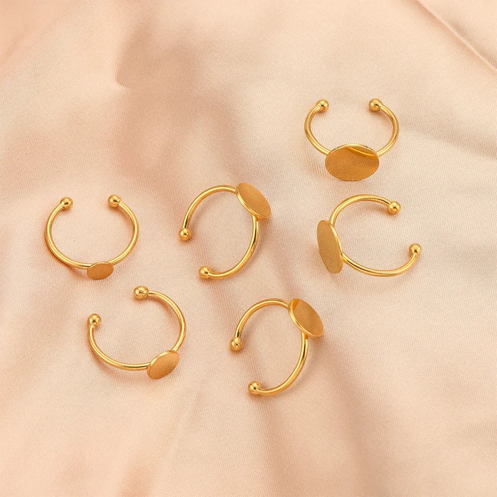 10Pcs Gold Plated Stainless Steel Blank Bases Rings Settings Cabochon Cameo Tray Bezel DIY Jewelry Making Supplies Findings Bulk