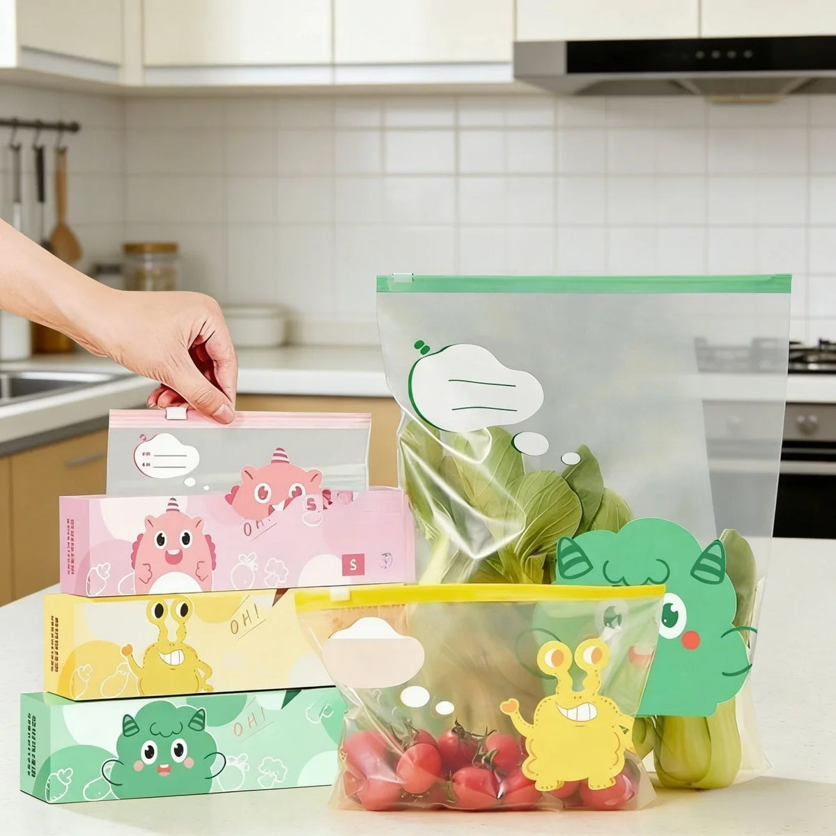 Reusable Food Storage Bags Variety Pack: Snack & Sandwich Sizes, Leakproof Zipper for Freezer, Safe Kitchen Pantry Organizer