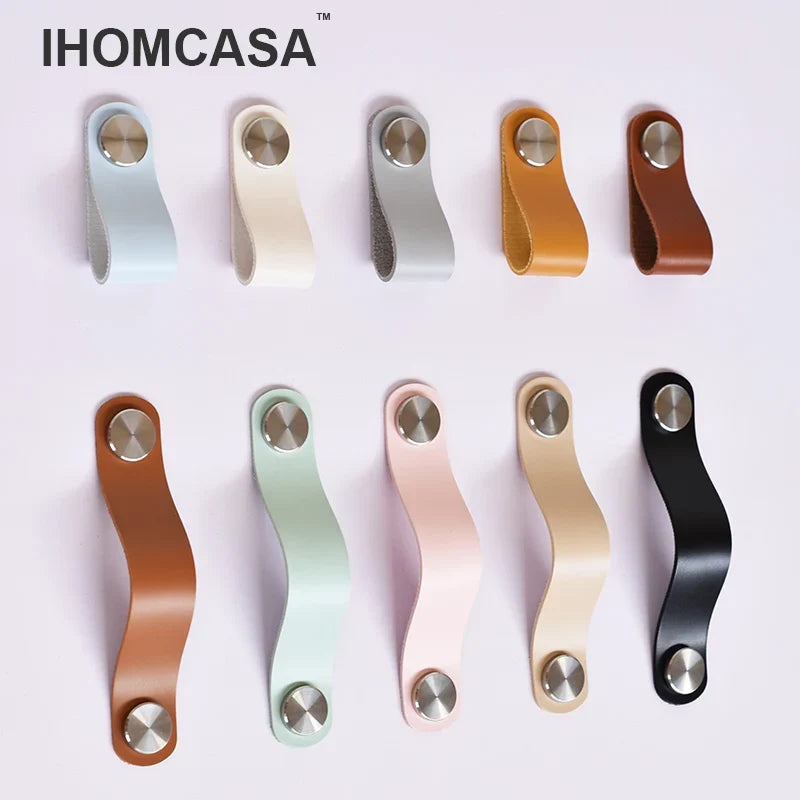 IHOMCASA Nordic Gold Brass Cabinet Knob Furniture Drawer Door Handle Kitchen Cabinet Pulls Wardrobe Handle Artificial Leather