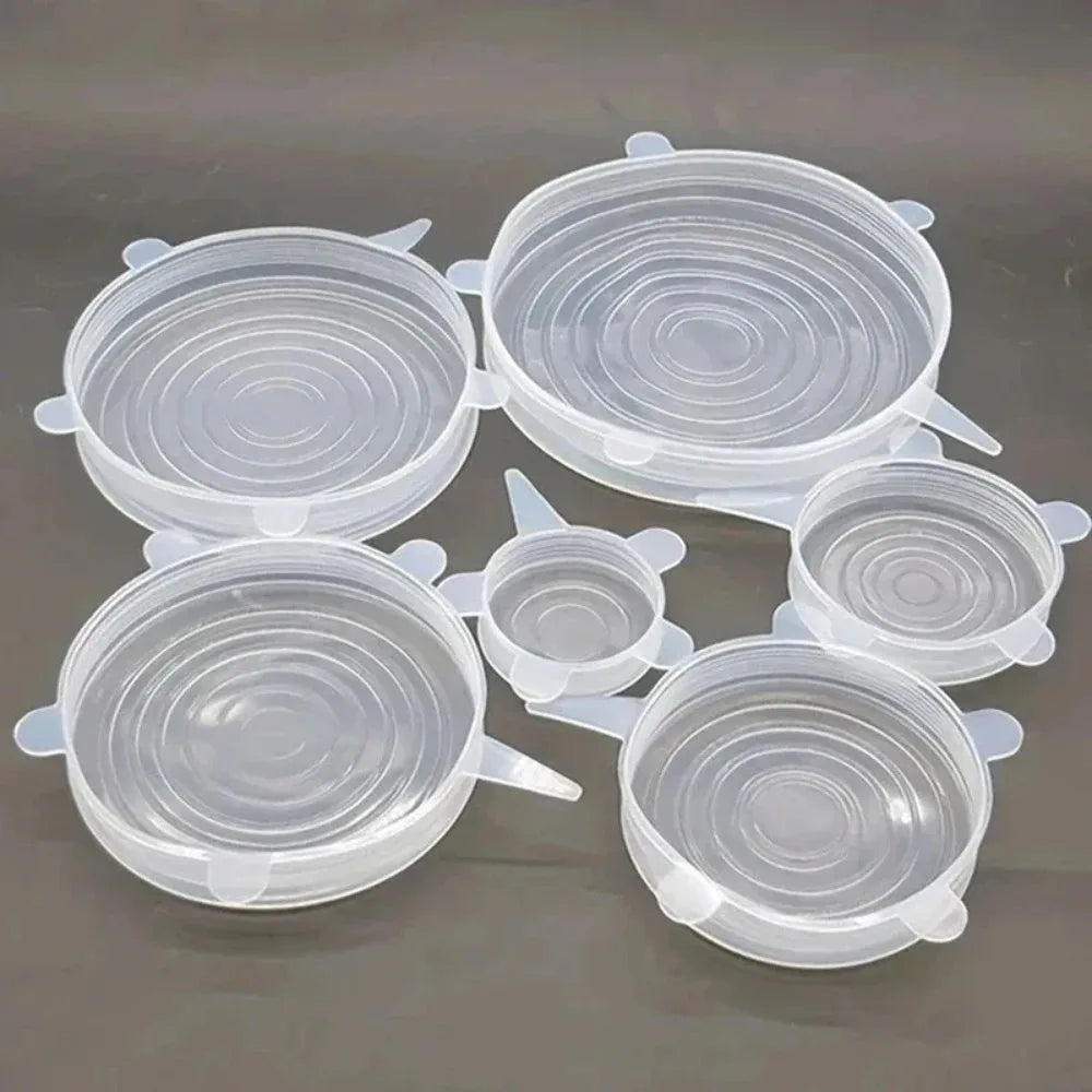6Pcs/Set Transparent Silicone Kitchen Utensils Fresh-keeping Stretch Universal Bowl Cover Refrigerator Microwave Oven Sealed