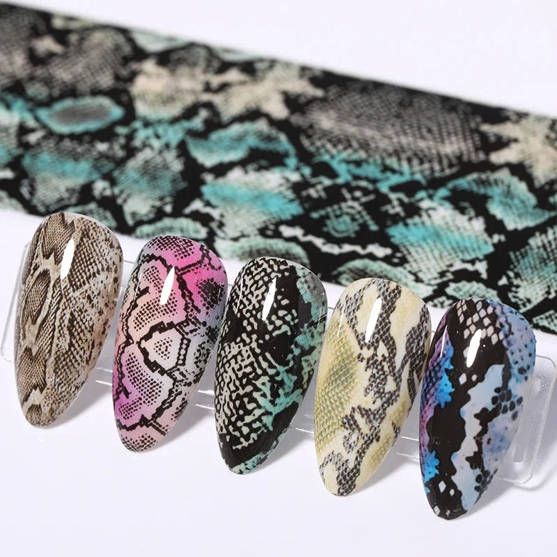 10pcs/Bag or 10 Rolls/Box Snake Skin Nail Transfer Foils Animal Print Nail Art Stickers Set Winter DIY Manicure Decals Decoratio