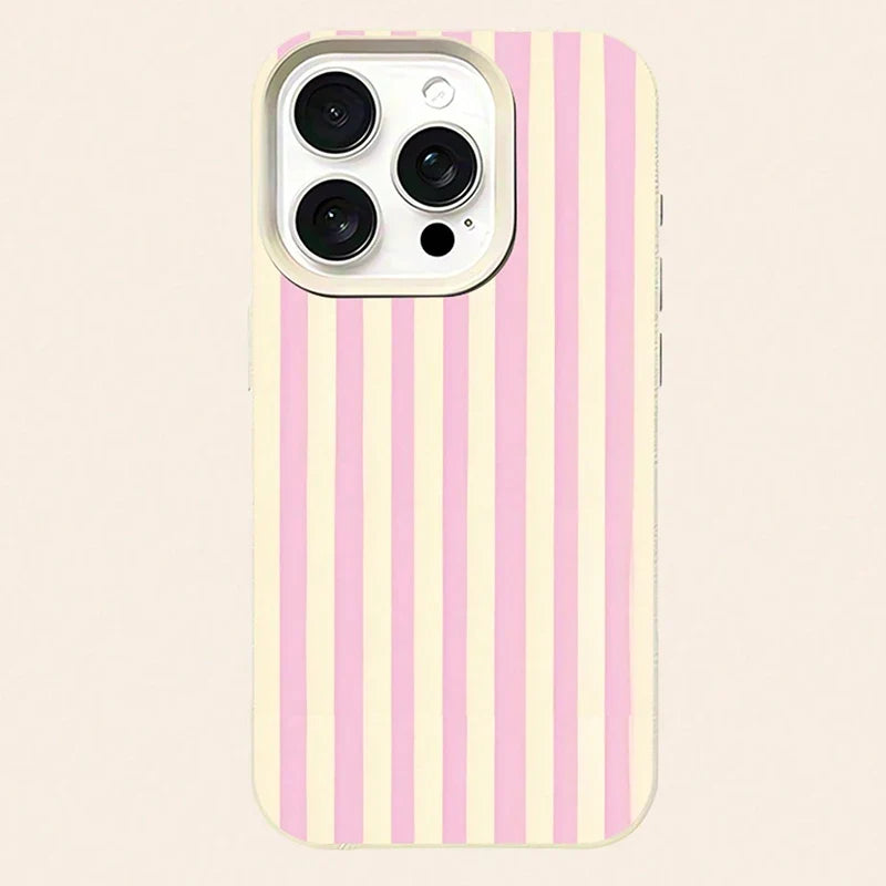 Simple Pink Vertical Striped Lichee Pattern Phone Case For IPhone 17E 17Air 16E 15 14 13 12 11 Pro Max 16 15 14 Plus Cover Case
