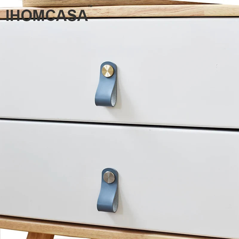IHOMCASA Nordic Gold Brass Cabinet Knob Furniture Drawer Door Handle Kitchen Cabinet Pulls Wardrobe Handle Artificial Leather