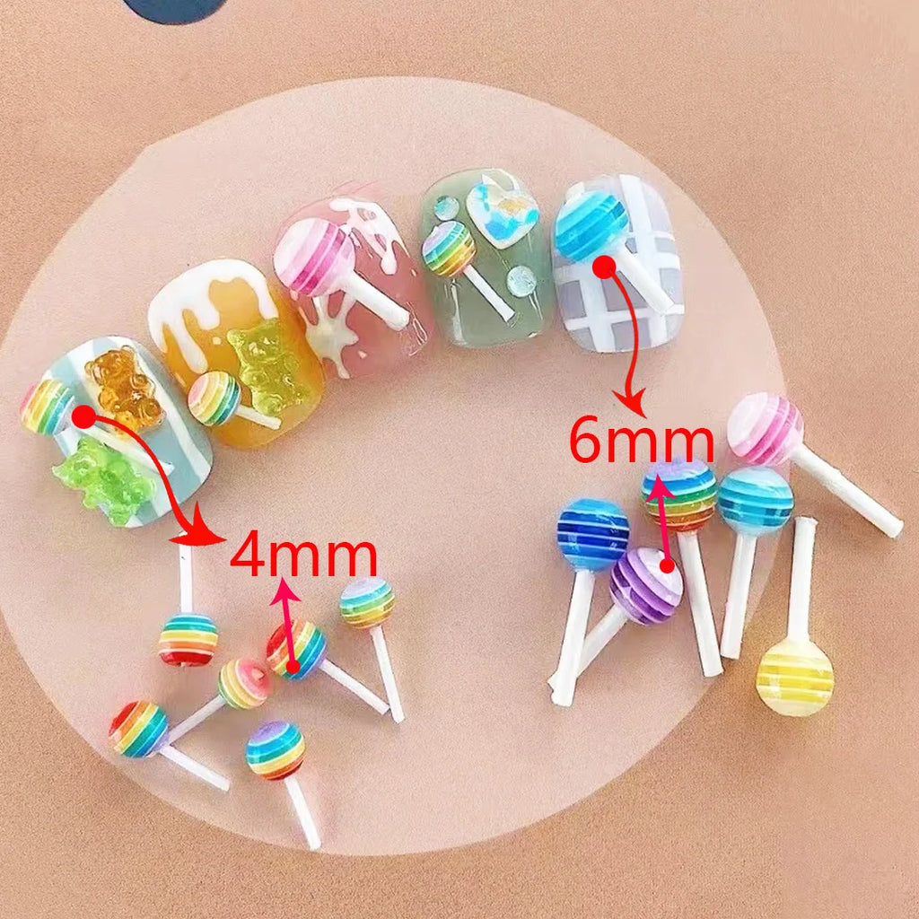 4mm,6mm Lollipop Nail Art Charms Kawaii Resin Acrylic Accessories Jewelry Colorful Mini Sweet Candy Manicure Rhinestone 50/20pc