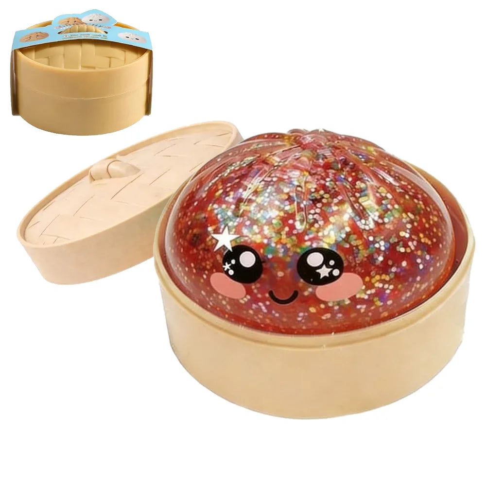 Simulation Dumpling Squishy Toy with Steamer Box Soft Squeeze Stress Ball Sensory Fidget Toy Stress Relief Creative Funny Gifts