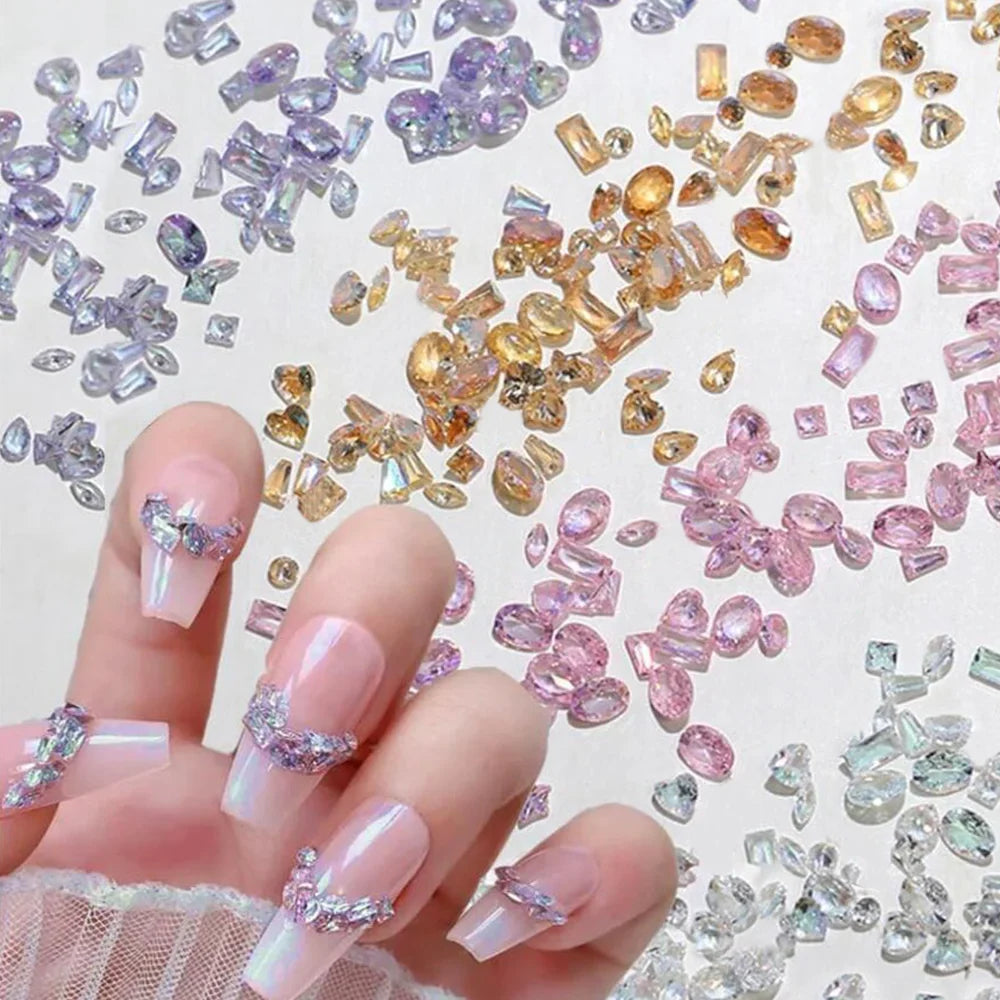 50Pcs/Bag 3D Mixed 5A Mini Zircon Nail Charms 1-4mm Sparkle Aurora Sharp Diamond Nail Art Rhinestone DIY Manicure Decoration Gem