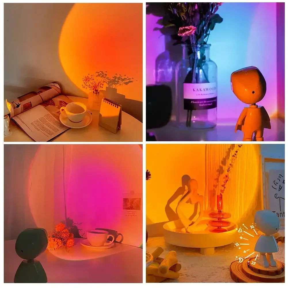 GGbingo Rechargeable Astronaut Robot Rainbow Projection Sun Lamp Table Night Light Sunset Lamp Dimming Bedroom Atmosphere Light