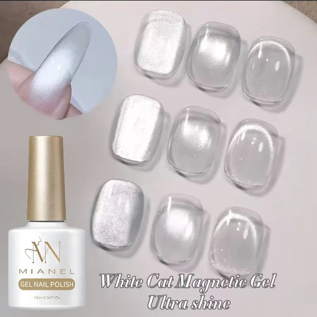 1-9pcs 10ml Flow Light White Cat Eye Gel Nail Polish Ultra Shine Soak Off UV Gel Mirror Glass Cat Magnetic Gel Polish