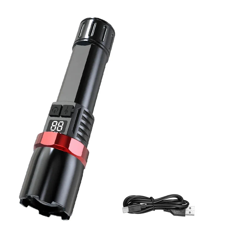 Super Bright LED Flashlight USB Rechargeable Flashlights with Tactical Zoom High Power Spotlight Outdoor Camping Fishing Torch