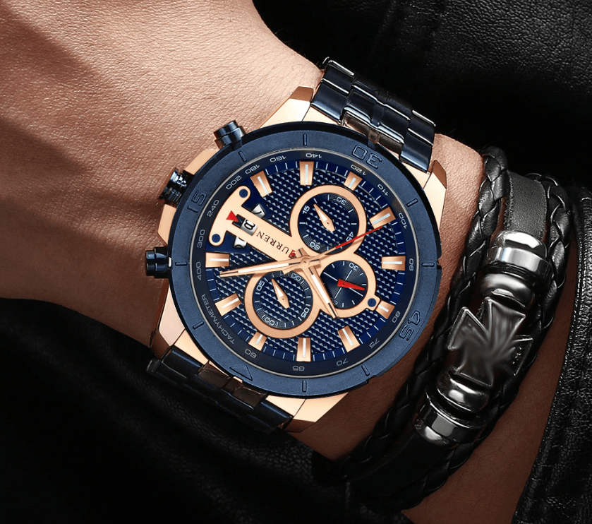 Men's Waterproof  Watch With Chronometers Day View And Fluorescent Hands Unique  Luxury Design  Perfect Gift