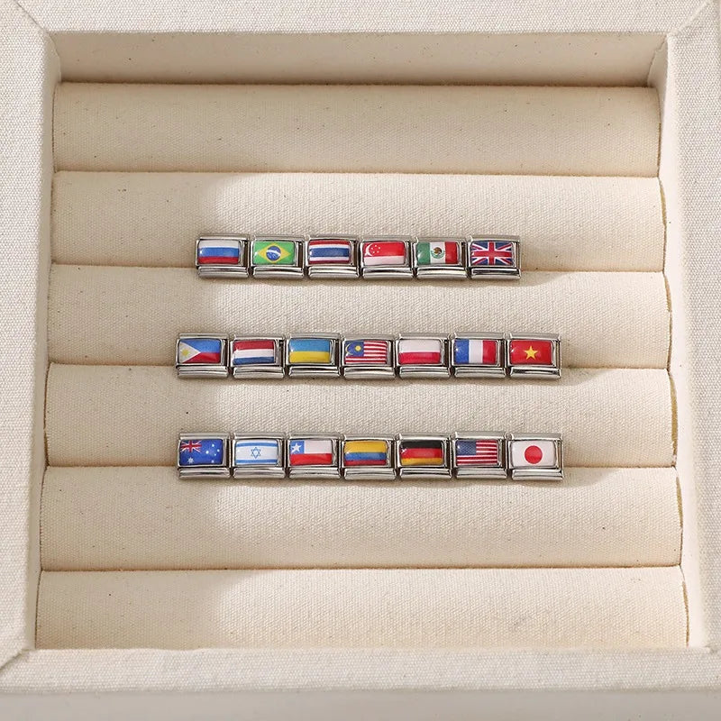 2025 Fashion Photo Italian Charm Bracelet 9mm Diy Color National Flag Series of Each Country Mexico,America,Britain,Italy,Israel