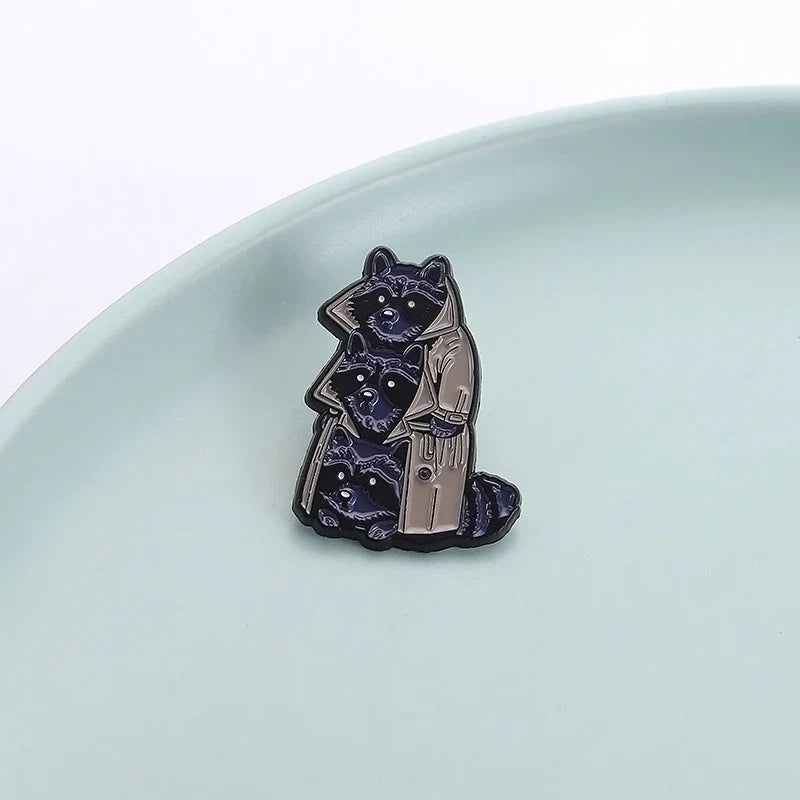 Cartoon Anime Three Raccoons Enamel Pins Black Punk Witchcraft Raccoon Brooches Backpack Lapel Badges Jewelry Gift for Friends