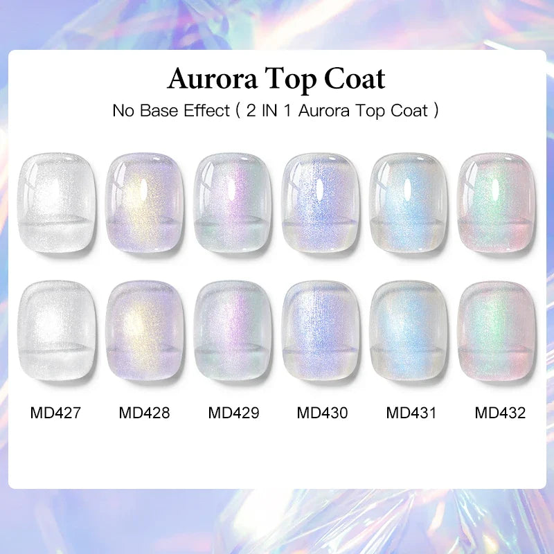 MSRUIOO 8ml 2 In 1 Aurora Top Coat Glitter Sequins Nail Gel Semi Permanent Soak Off UV Gel LED Nail Art Varnish Manicure Design