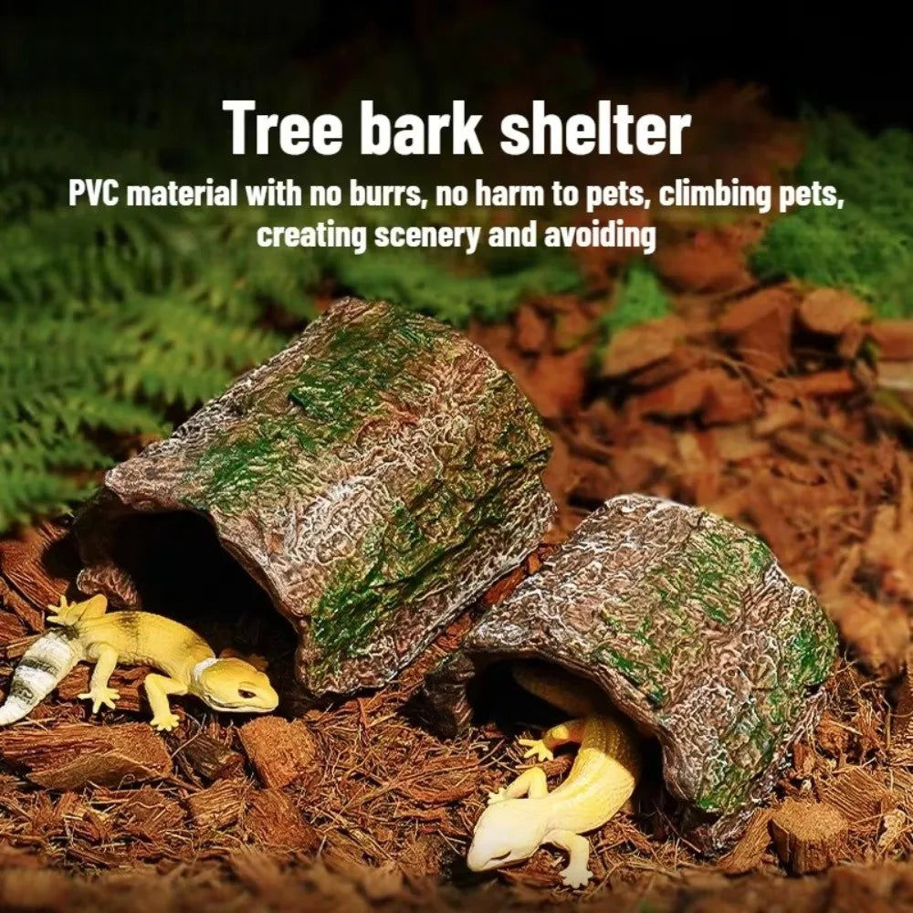 Simulation Reptile Hideout Hollow Escape Cave Lizard Hideaway Shelter PVC Bark Texture Turtle Tank Ornaments Pet Breeding