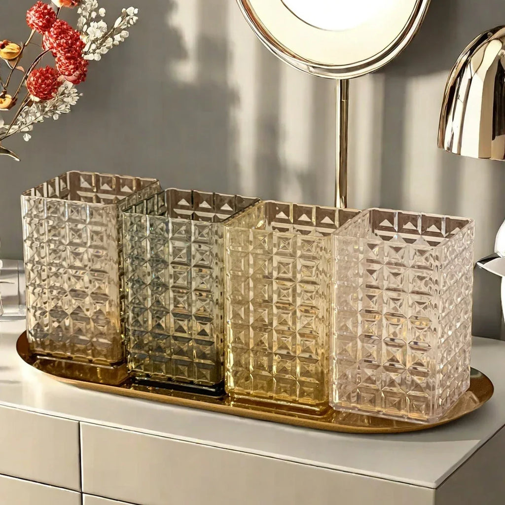 WORTHBUY Transparent Makeup Brush Holder Plastic Cosmetic Storage Box Desk Lipstick Eyeliner Makeup Organizer Display Rack