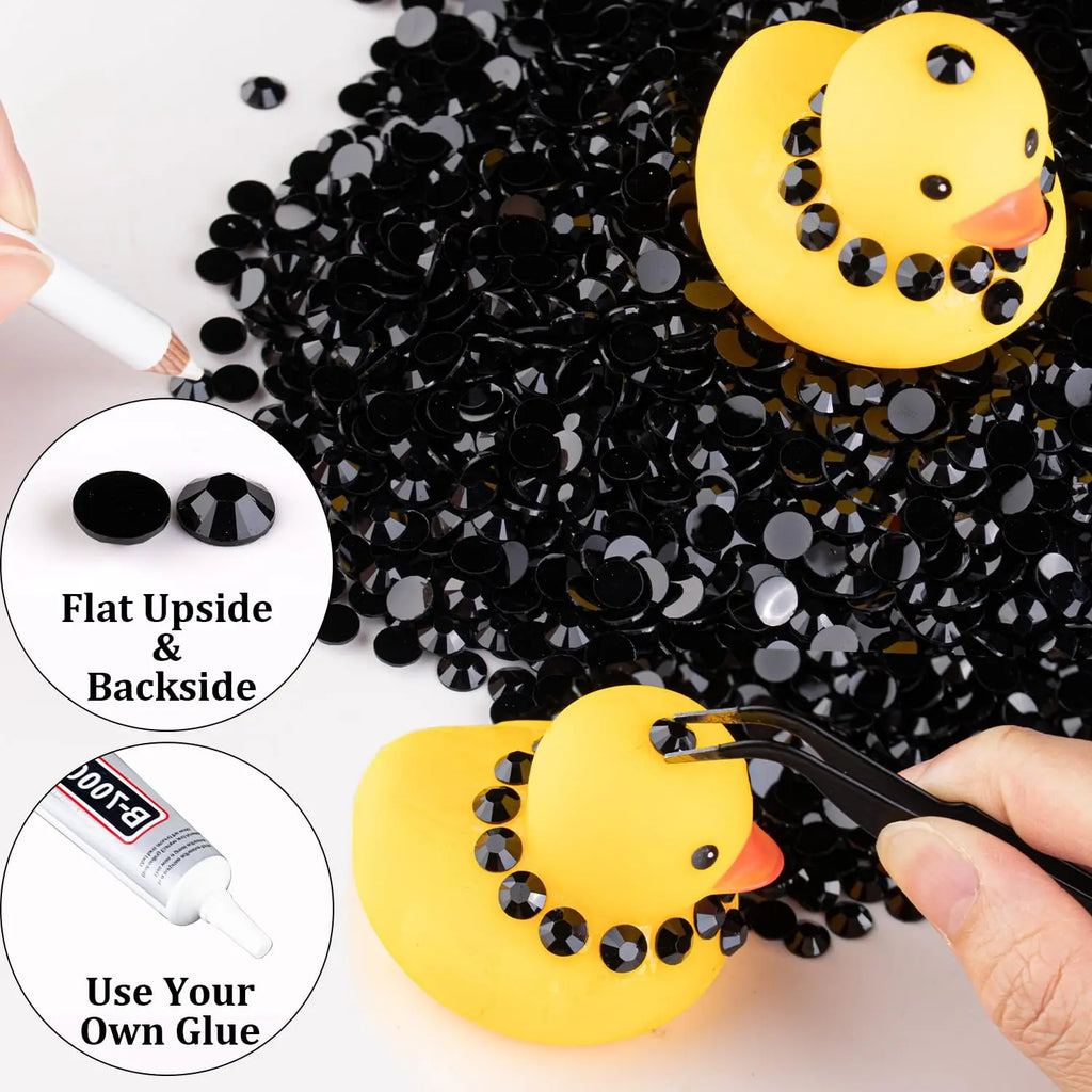 Black Flatback Resin Jelly Rhinestones 2mm 3mm 4mm 5mm 6mm Drill Faux Gems Bead for Crafts DIY Nail Art Charms Supplies