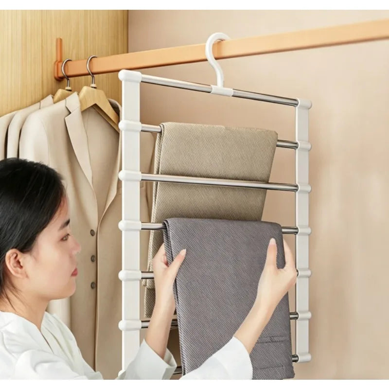 Foldable Pants Hanger Multi Layer Non Slip Clips Space Saving Closet Organizer for Trousers Storage Collapsible Hanging System