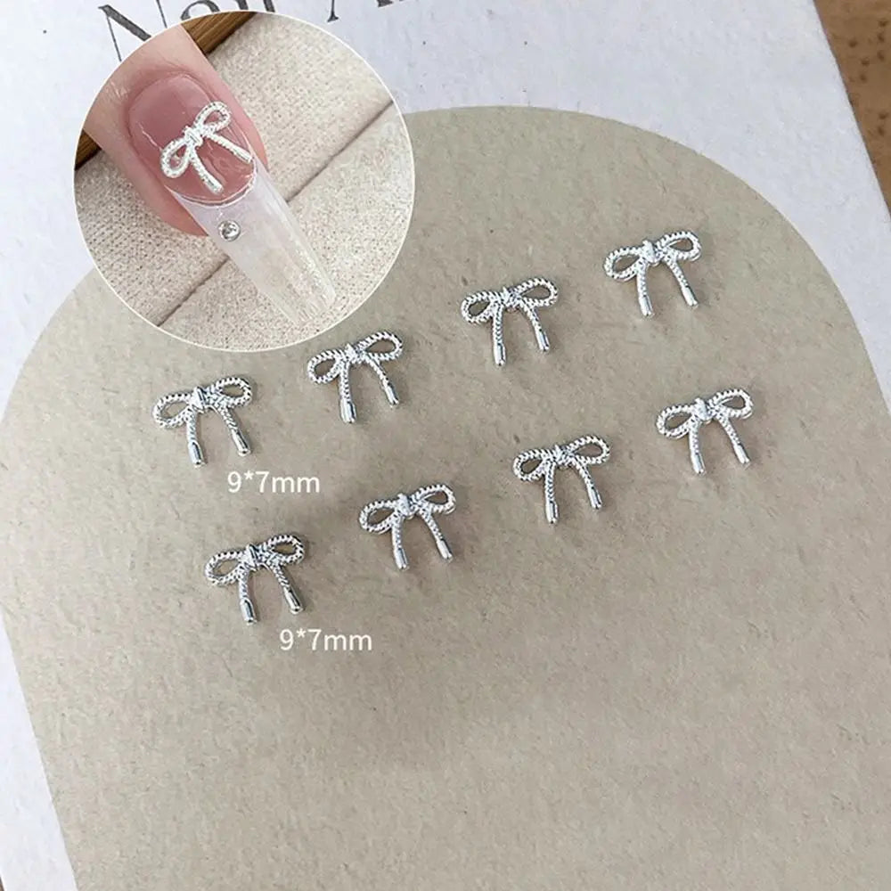 10Pcs/Bag Mini Bowknot Nail Art Charms Super Shiny Alloy Love Nail Decals Silver Metal Nail Art Decorations