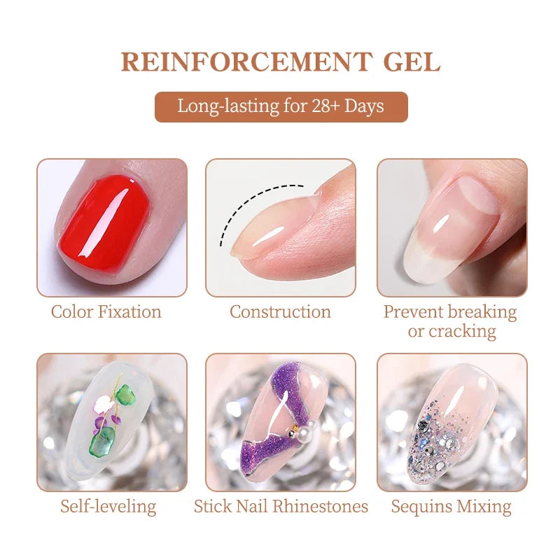 BORN PRETTY 10ml Clear Reinforcement Gel UV LED Soak Off Self Leveling Nail Strengthening Construction Repair Manicure DIY Salon
