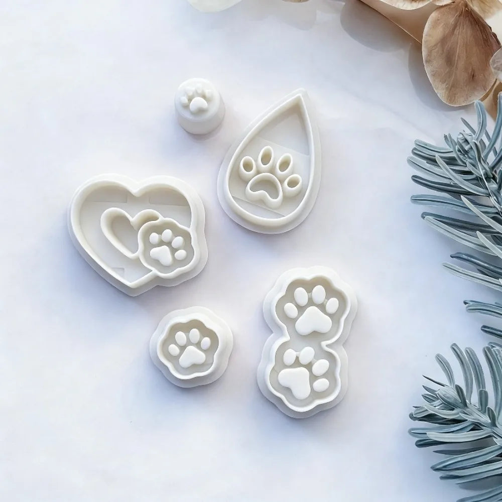 5Pcs Cute Dog Paw Polymer Clay Cutters Set PLA Animal Paw Earring Molds for Jewelry Making Pet Lover Craft Molds Tools