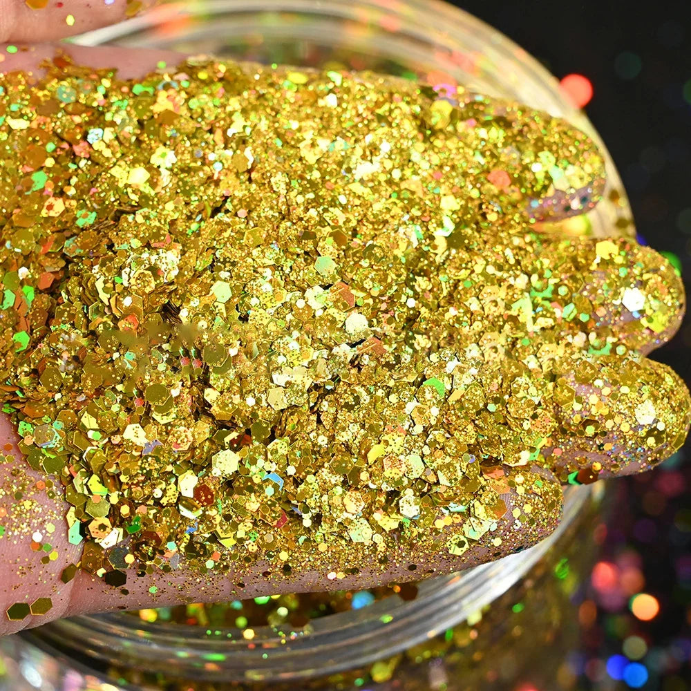 50g Christmas Red Chunky Glitter Sequins Mixed-Size Loose Bulk Chunky Glitter Nail Sequins Holographic Hexagon Flakes &*&