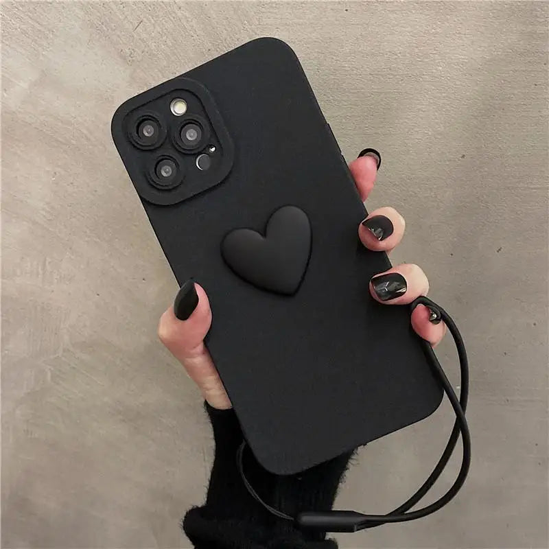 Cute 3D Love Heart Silicone Case For Iphone 14 Plus 13 Pro Max 12 Mini 11 X Xs Xr 7 8 14plus Iphone14 Lanyard Wrist Strap Cover