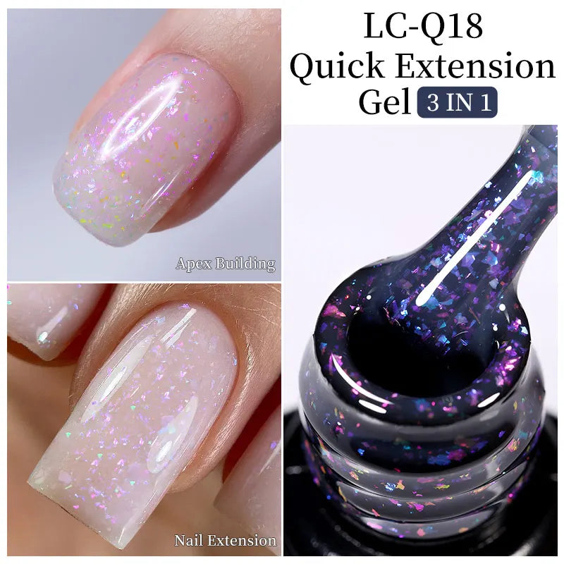 LILYCUTE Milky White Gold Sequins Quick Extension Rubber Base Gel Nail Polish Glitter Extend Construct Hard Gel Nail Art Varnish