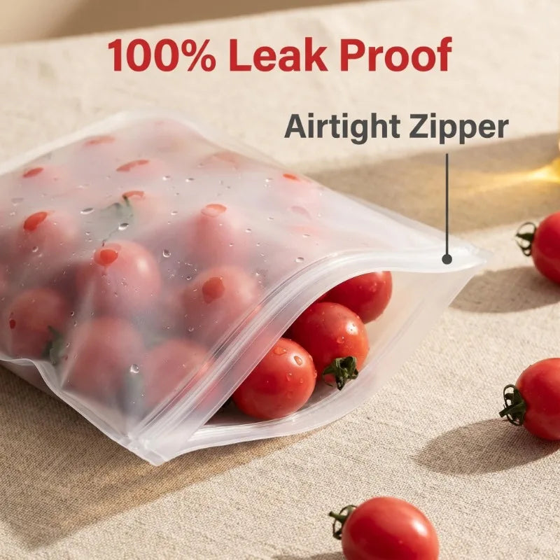 5pc Kitchen Accessories Fruit and Vegetable Silicone Bag Reusable Fresh-keeping Sealed Bag Refrigerator Food Storage Ziplock Bag
