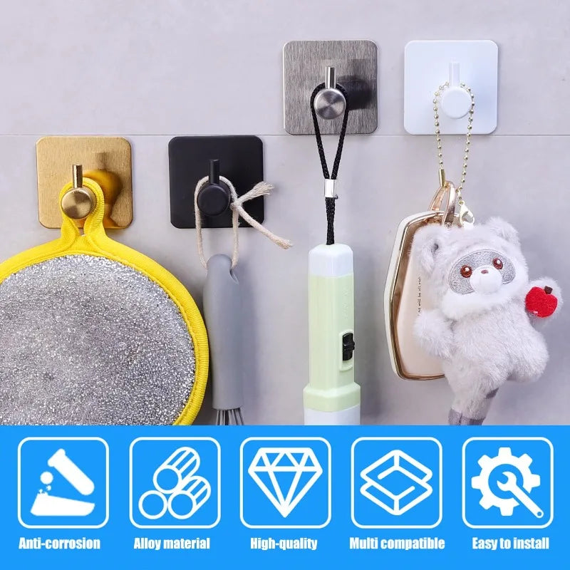 Stainless Steel Modern Style Adhesive Hooks for Bathroom Room Kitchen Clothes Hats Clutter Storage