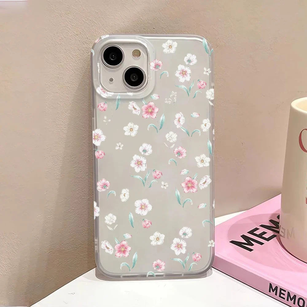 Luxury Silicone Phone Case For iPhone 15 Pro Fundas iPhone 13 11 16 Pro Max 12 Mini 14 Plus 11pro 13pro Shockproof Flowers Cover