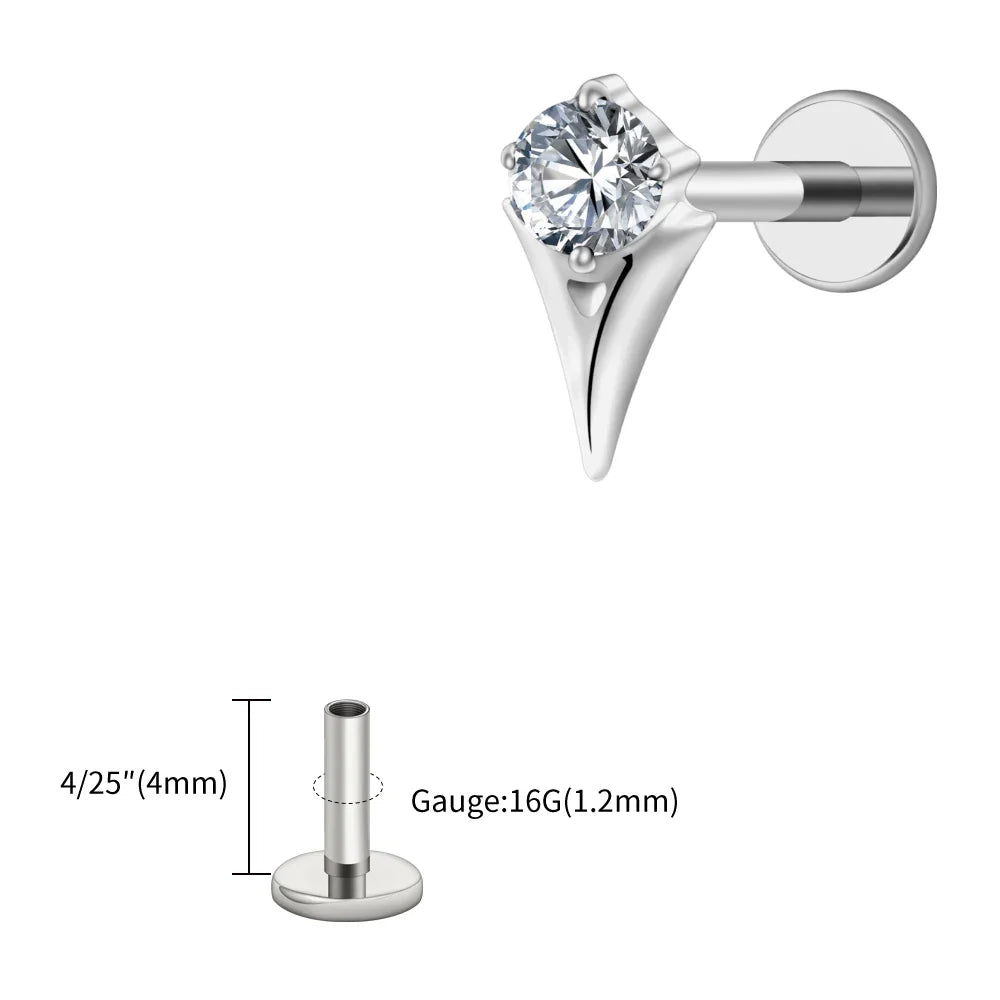 Right Grand ASTM F136 Titanium Tulip Labret Lip Stud 16G Dainty Flower CZ Cartilage Earring Tragus Helix Nose Piercing Jewelry