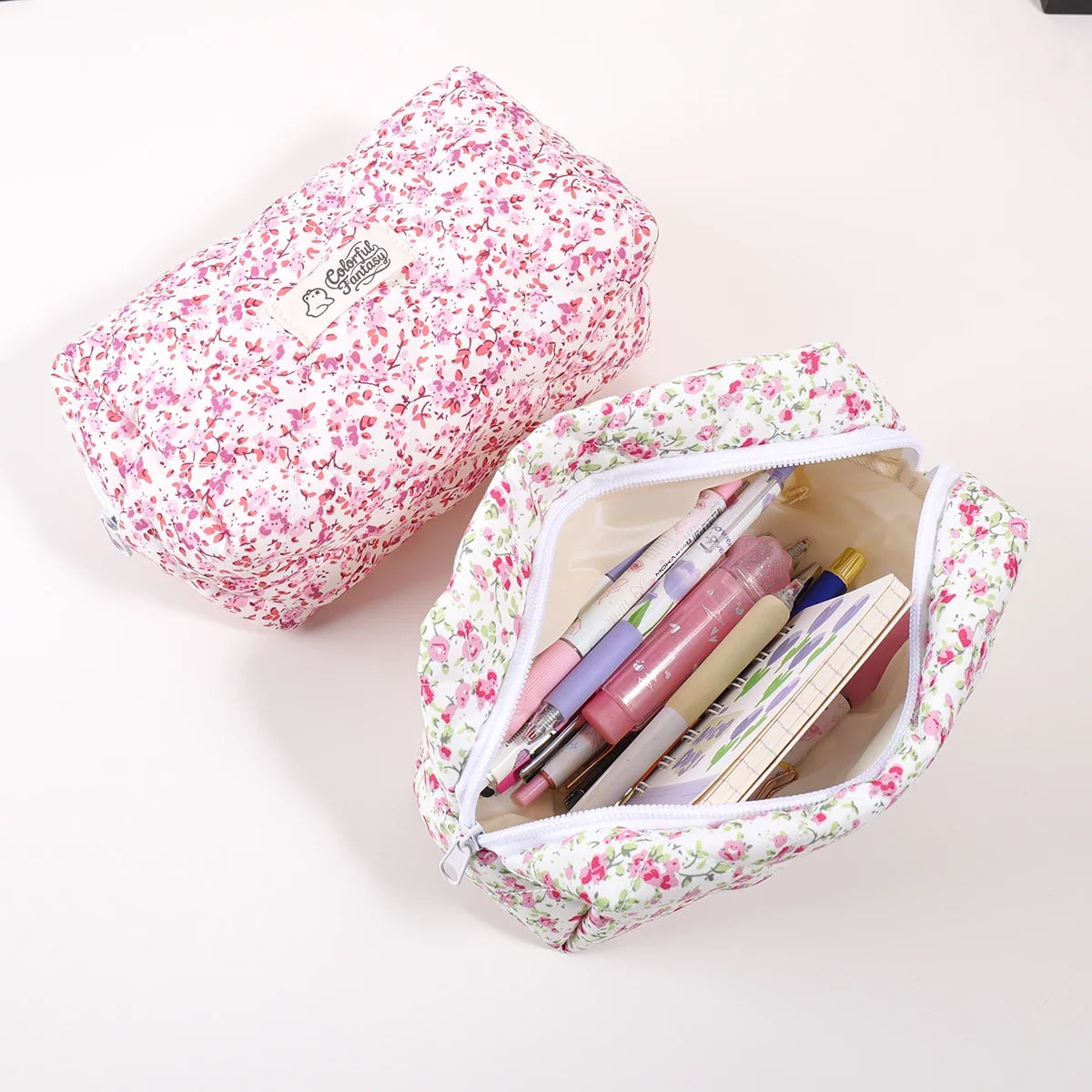 Floral Print Pencil Case Large Capacity Zipper Portable Stationery Organizer for Students Office Desktop Supplies Back to School