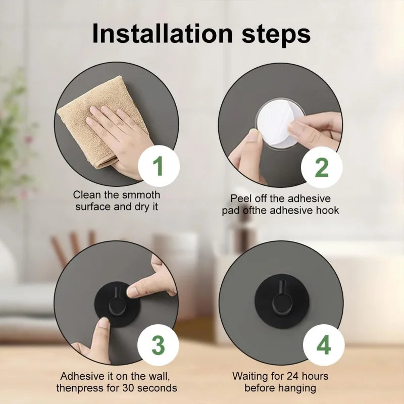 5 PCS Matte Black ABS Adhesive Wall Hooks Waterproof No Drill Heavy Duty Towel Hooks for Bathroom Shower Home Hanging