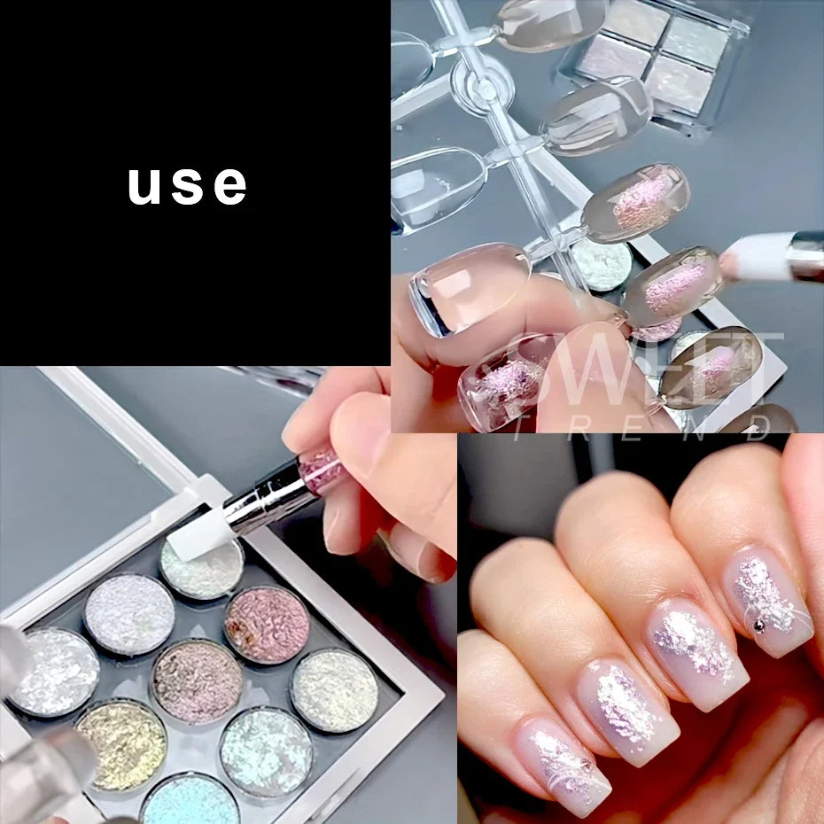 6 Grids Bright Bling Mud Solid Nail Pigment Crystal Aurora Opal Rubbing Dust Chrome Nail Glitter Korean Japanese Manicure Decor