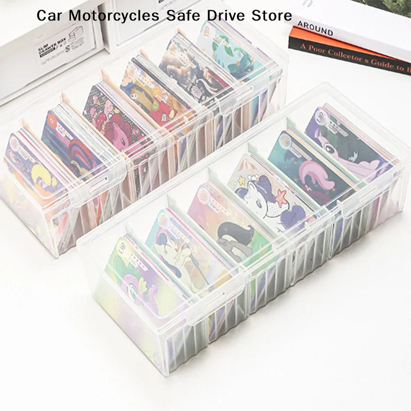 Clear Plastic Compartmentalized Organizer Box Large Capacity Game Cards Storage Box Portable With Adjustable Divider For Cards