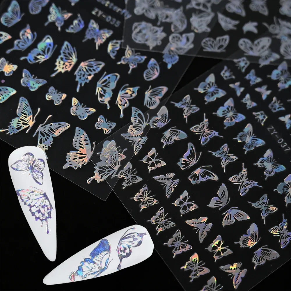 4pcs Gold Holographic Butterfly Nail Art Sticker Shiny Laser Butterflies Nail Decals 13*8cm Adhesive Butterfly Manicure Decor
