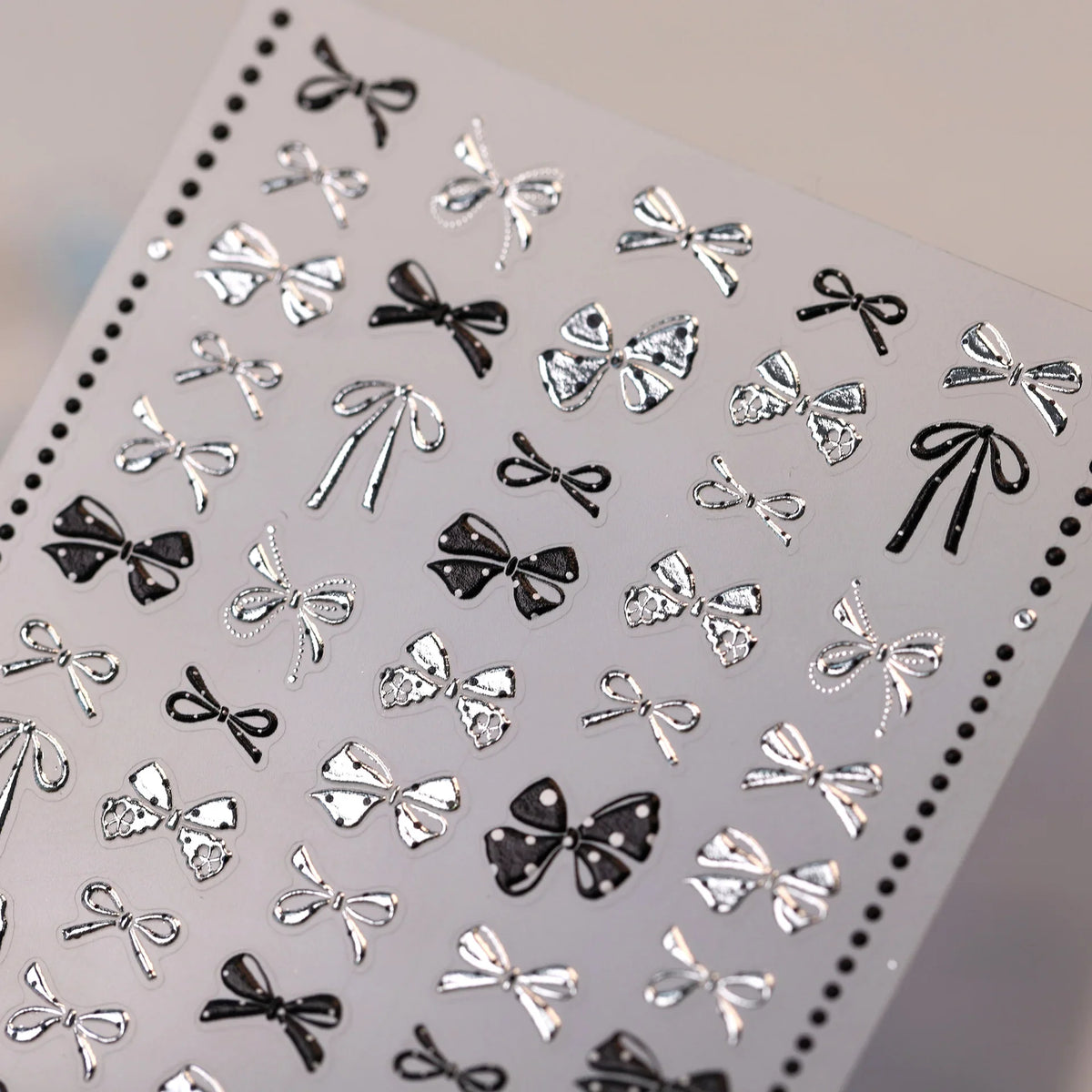 Metal Bow 5D Nail Art Stickers Black White Dot Bow Silver Embossed Y2K Bowknot Self Adhesive Punk Nail Decor Manicure Supplies
