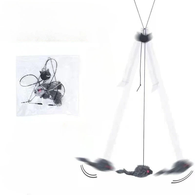 Interactive Cat Toy Hanging Clip Door Plush Mouse Self-playing Hanging Door Kitten Toy Elastic Clip Door Swing Hanging Cat Toy