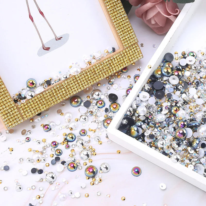 One Bag Japanese Mixed Kawaii Half Round Pearl Resin Nail Art Charms 3D Fashion Cartoon Nail Decoration DIY Manicure Accessories