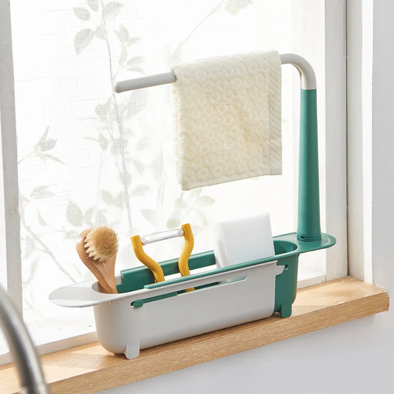 Multifunctional Telescopic Sink Storage Rack Upgraded Adjustable Holder For Kitchen Sponge Organizer With Drainer Basket