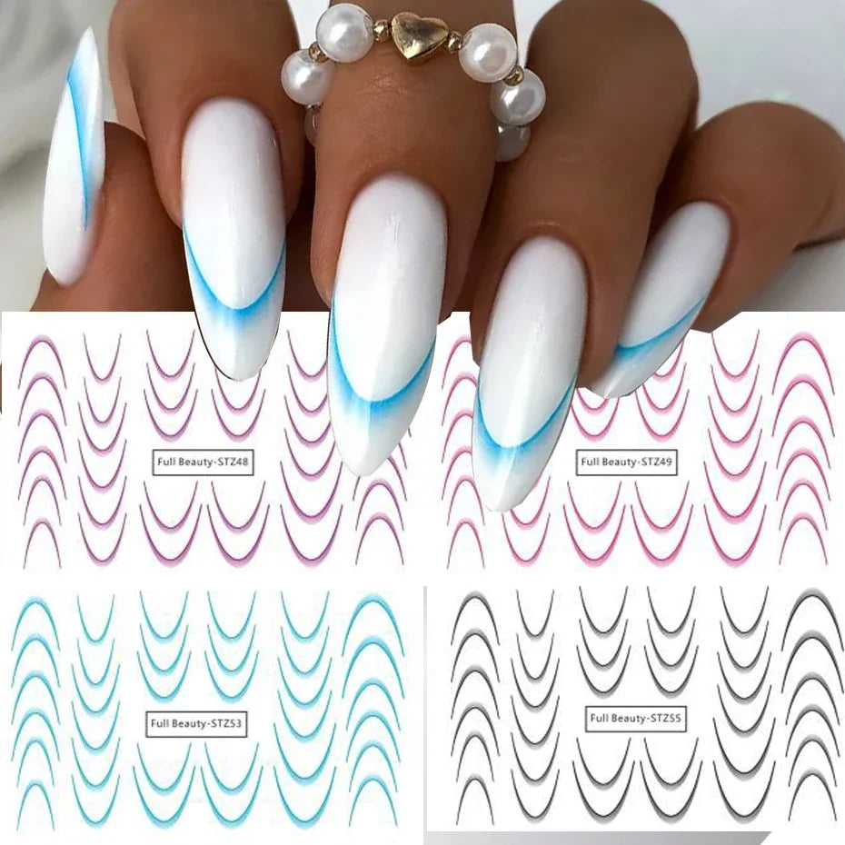Gradient French Nail Art Stickers Ink Blooming Wave Line Water Transfer Sliders Decals DIY Ombre Manicure Decorations Foils