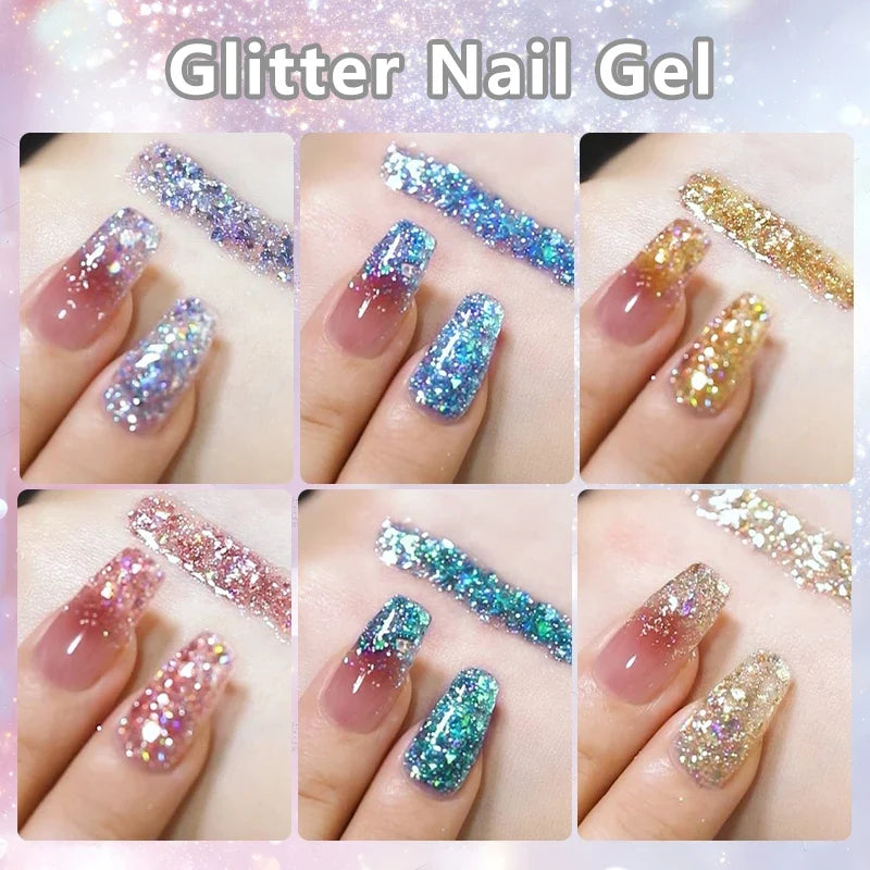 UR SUGAR 7ml Champagne Gold Sequins Gel Nail Polish Bright Sparkling Glitter French Semi Permanent Nail Painting UV Gel