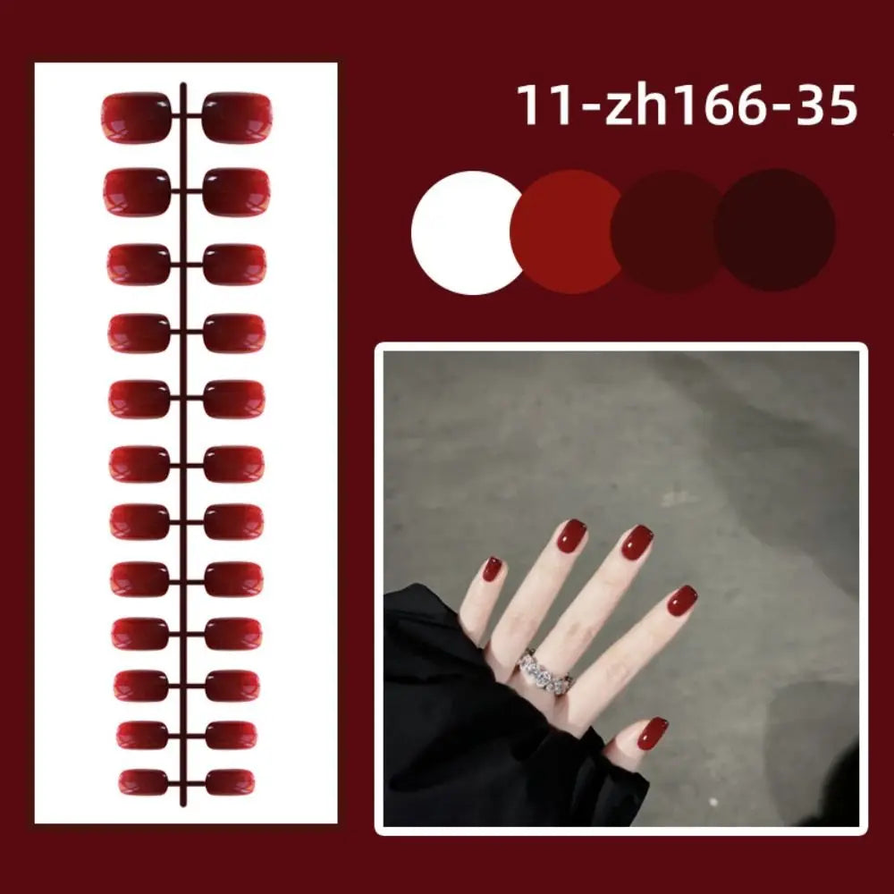 24Pcs Solid Color Fake Nails Mini Bright Short Square Head False Nails Detachable Wearable Full Cover Manicure Press-on Nails