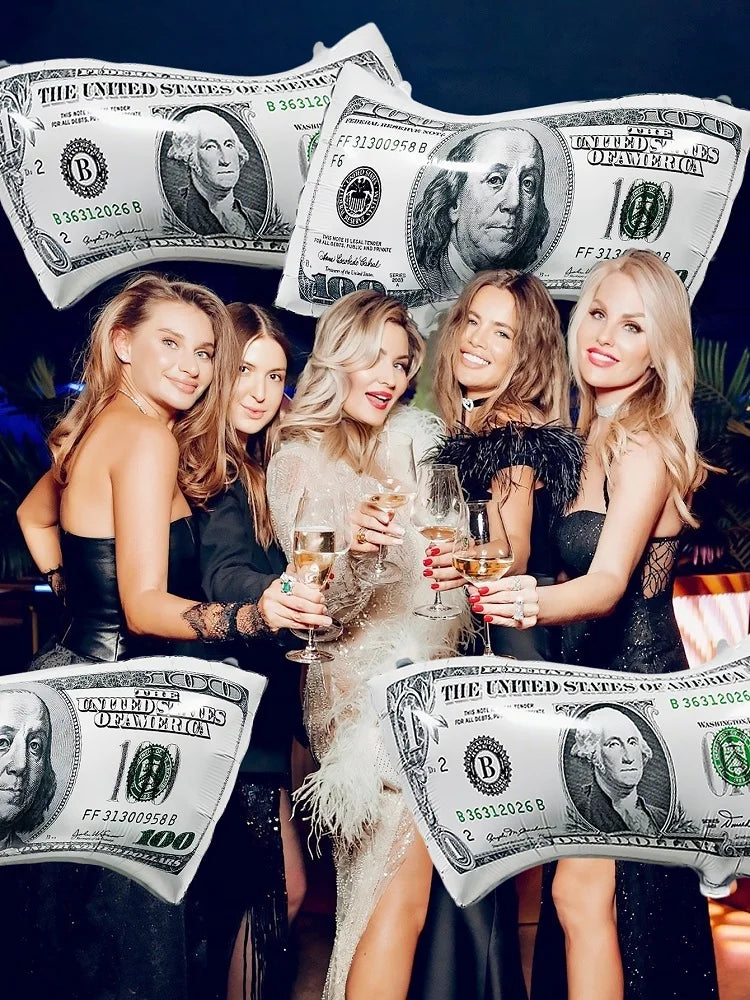 2/4pcs Money Banknote Balloons, Large Size Dollar Counterfeit Reusable Balloons, for Birthday Decoration, Dollar Bill Party Ball