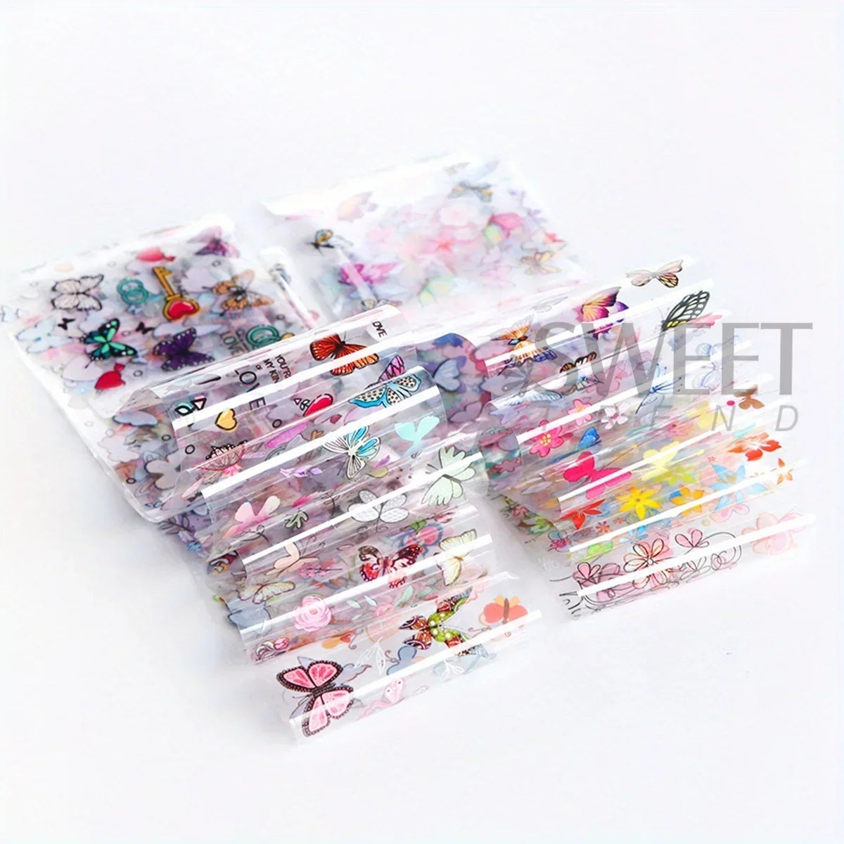 2 Pack Painting Rose Flower Nail Art Foil Butterfly Hibiscus Design Elegant Printing Sticker Elegant Lady Manicure Transfer Tips