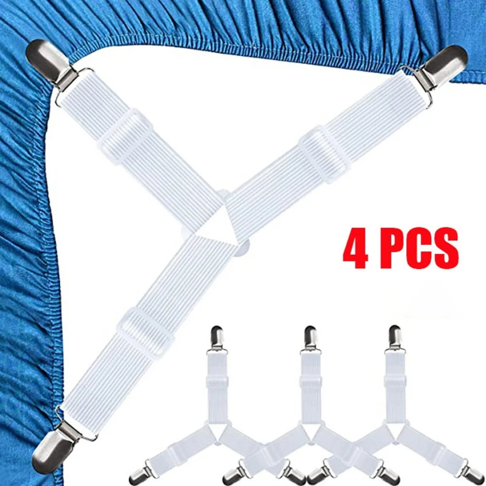 4PCS Anti-slip Bed Sheet Fixing Clips 3 Way Adjustable Elastic Holders Keep Bed Sheets Blankets Flat Bedding Organize Gadgets