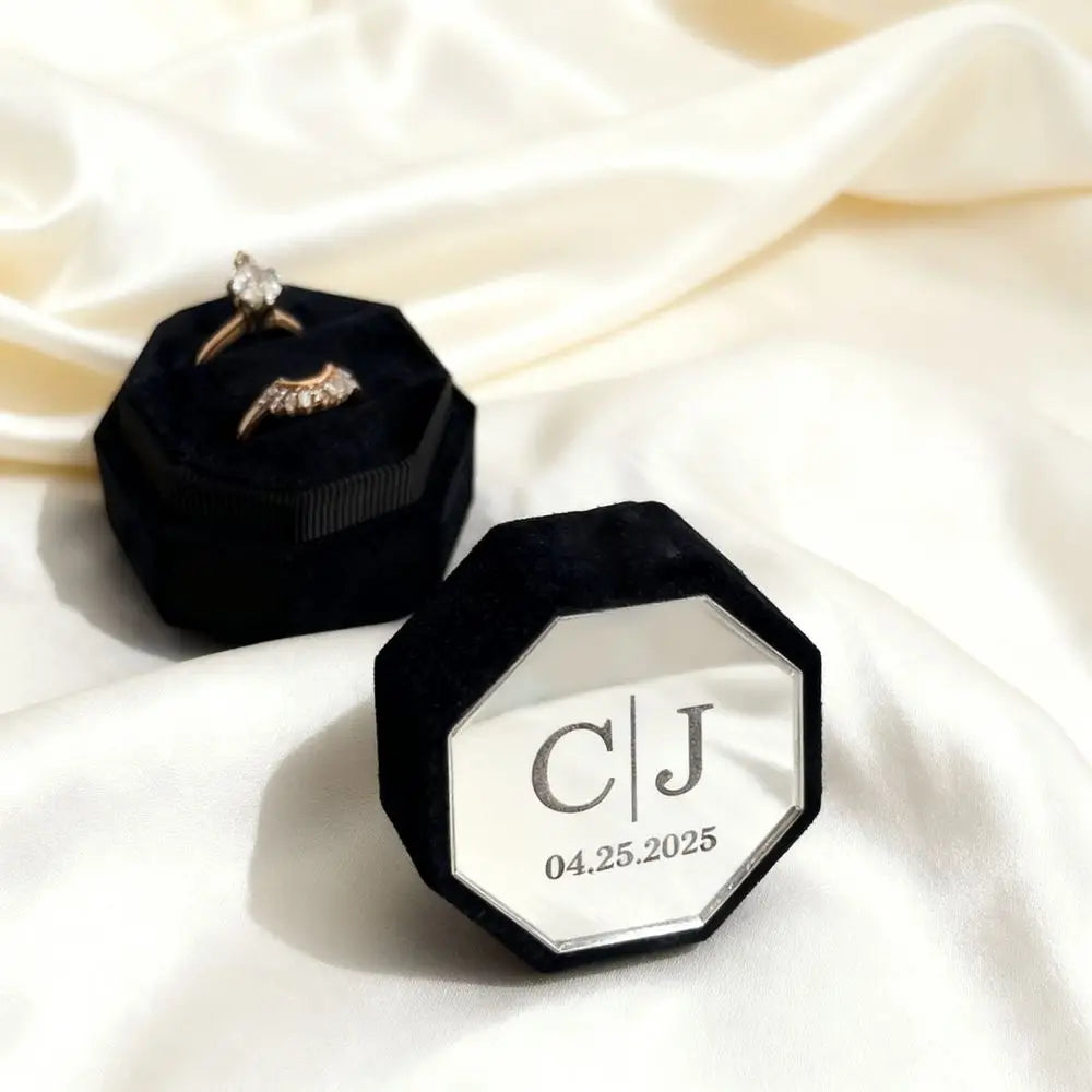 Personalised Acrylic Topper Velvet Ring Box Wedding Octogon Ring Box Engagement Proposal Idea Double/Triple Slots Ring Holder