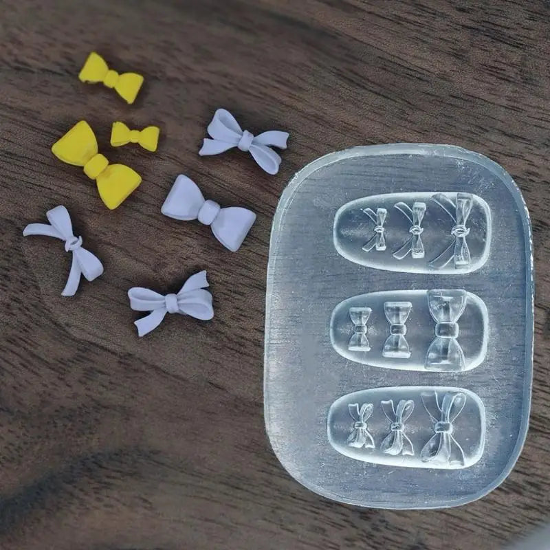 【Peace】1Pc Cream Bow Bear 3D Silicone Nail Mold DIY Nail Art Decoration Flower Transparent Nail Template Manicure Design Tool