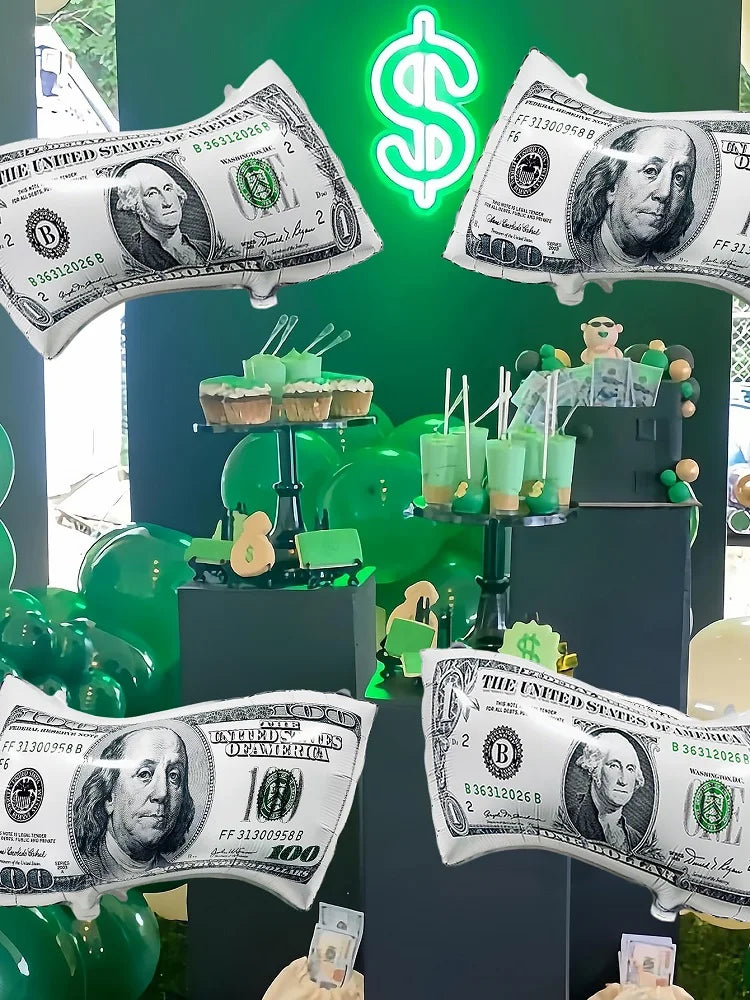 2/4pcs Money Banknote Balloons, Large Size Dollar Counterfeit Reusable Balloons, for Birthday Decoration, Dollar Bill Party Ball