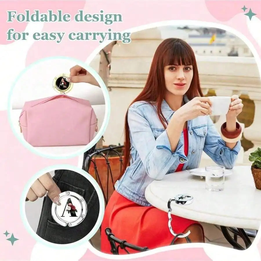 Foldable Bag Hanger Hook Purse Hook Handbag Hanger Table Hook Holder With Personalized Letter A-Z, Portable Table Hook For Women